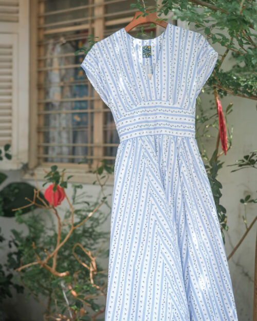 Cloud - Flowers Striped Fabric